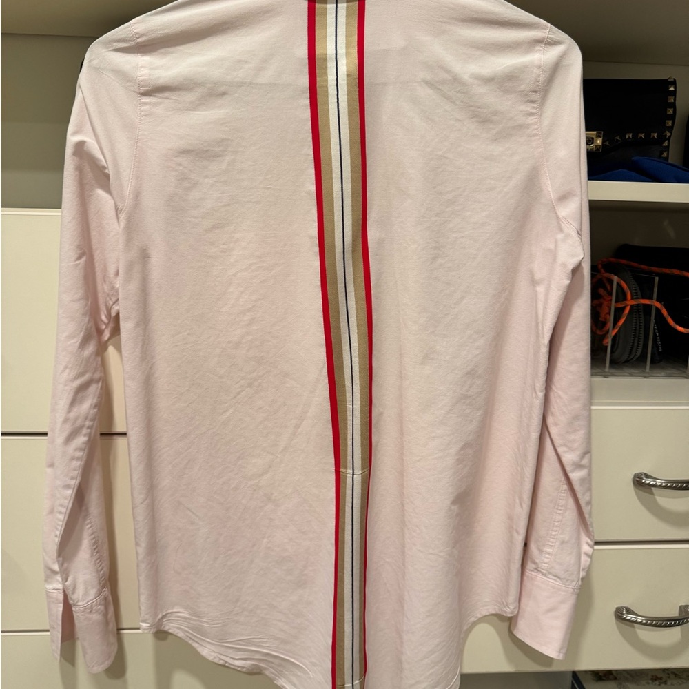 Athleta pink Button-Up Shirt with fun stripe on back